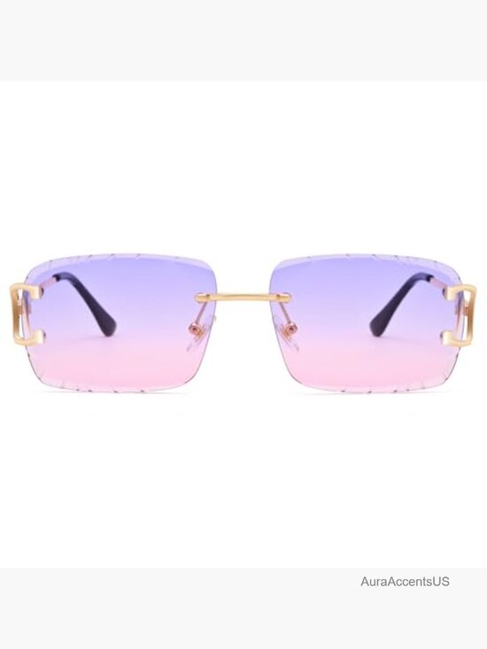Rimless Rectangle Sunglasses Frameless Square Trendy Shade Diamond Cutting main image 4